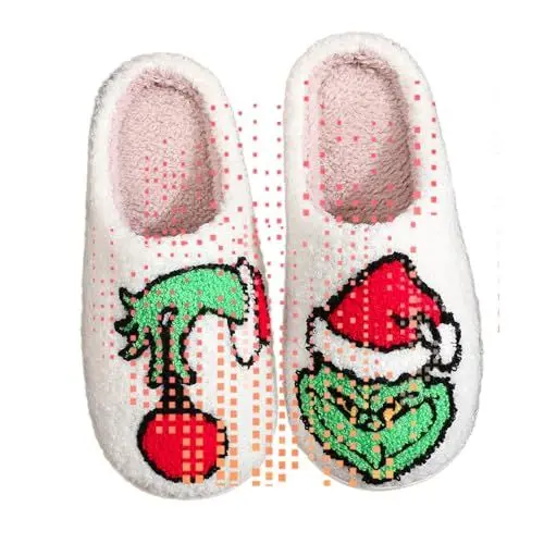 Produktbild: 𝑮𝒓𝒊𝒏𝒄𝒉𝒔 Hausschuhe Weihnachten Glückliche Hausschuhe für Damen Herren Lustige Plüsch Winter Warme Flauschige Slippers Filzpantoffeln Damen Hausschuhe lustige Weihnachten Hausschuhe Winter